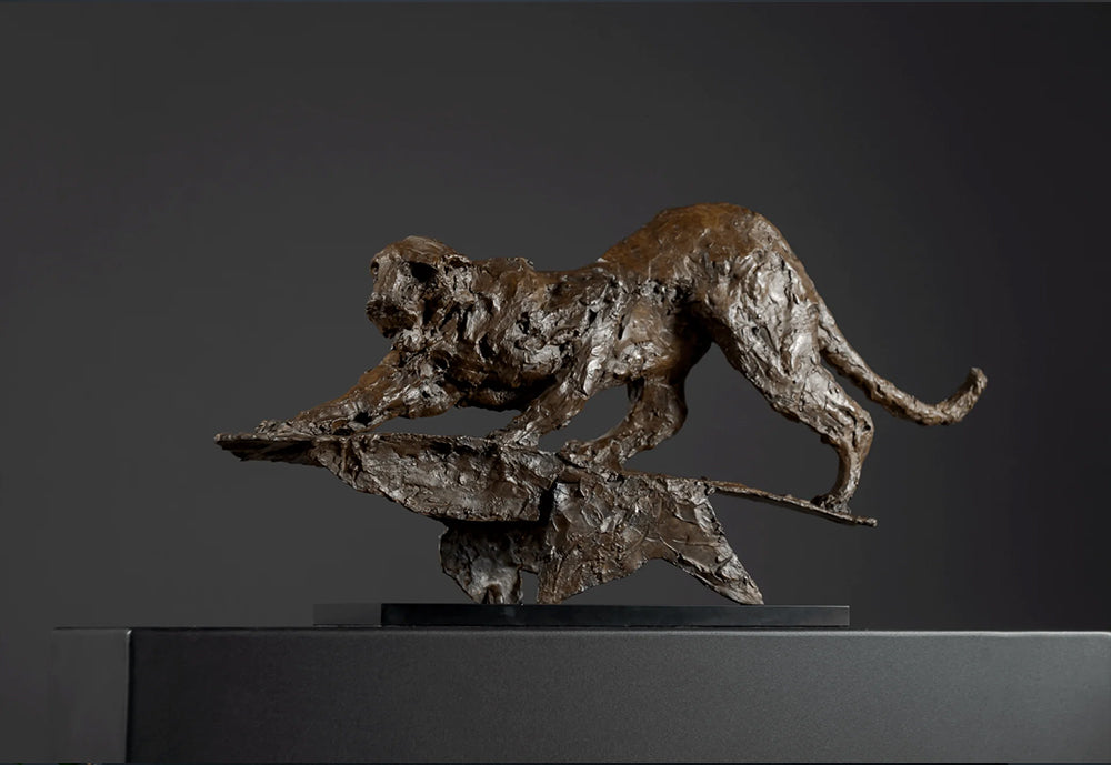 Stretching Leopard Bronze Wildlife Sculpture by Vincent da Silva